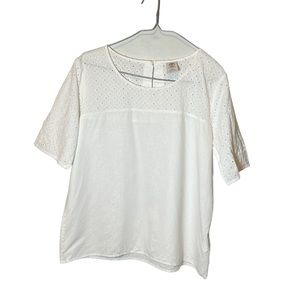 Timberland Eyelet Linen Top White Shirt Large Short Sleeve Tunic
